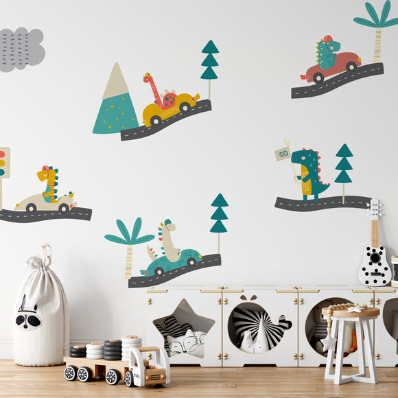 Racing Dinosaurs | Fabric wall stickers